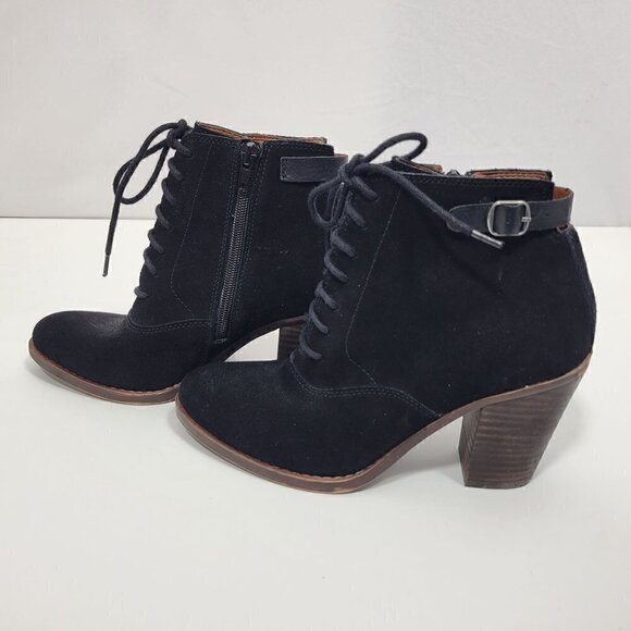 Lucky Brand Women's Echoh Black Booties W Back Buckle Accent Almond Toe Size 6.5 - Picture 6 of 12